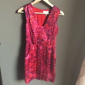 Adam Lippes Silk Mini Dress Vneck Pink Print